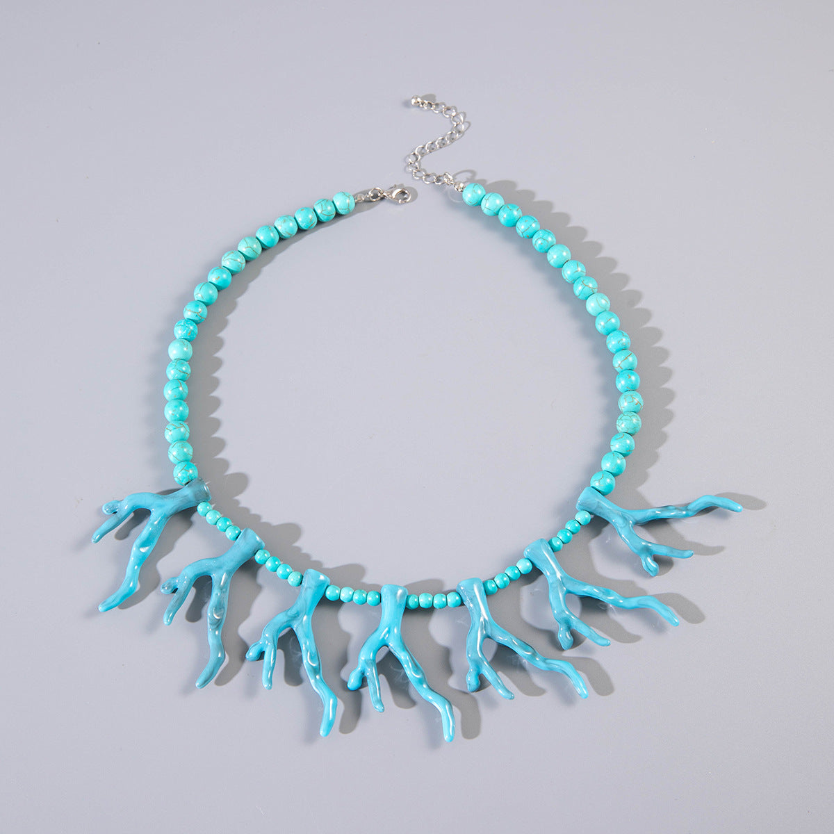 Wholesale Holiday Style Acrylic Coral Shape Bohemian Turquoise Beaded Necklace